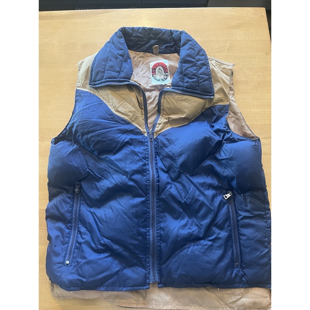VTG 70s Ski-Trails Sportswear Down Puffer‎ Vest Blue Tan Size M USA Western